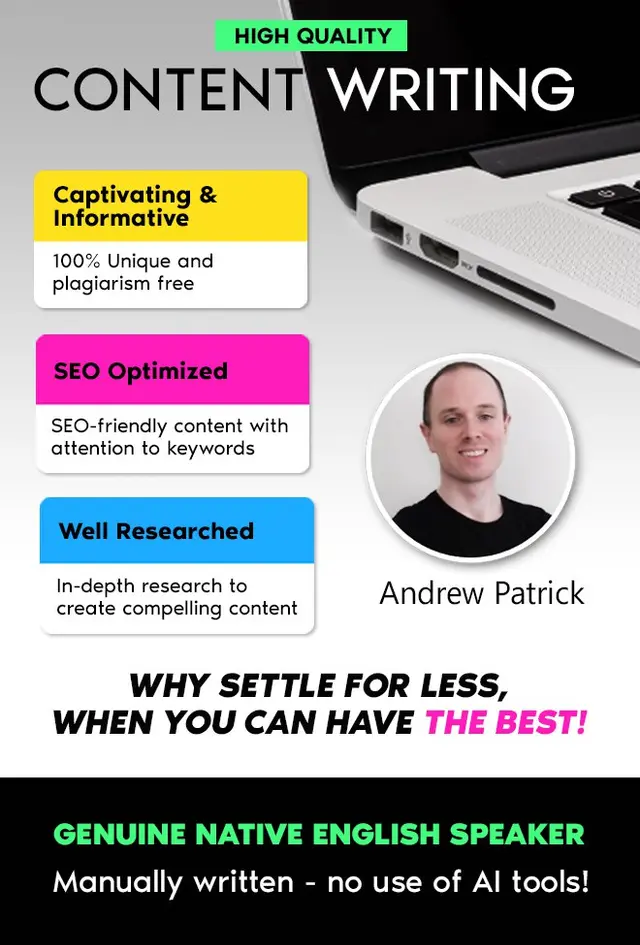 High Quality Blog Article & Content Writing - SEO Optimized Content Writing and Optimization Andrew Patrick